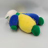 Ancien Doudou ours bleu jaune blanc vert AJENA