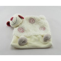 Doudou mouton blanc avec hochet anneau bordeaux KIABI