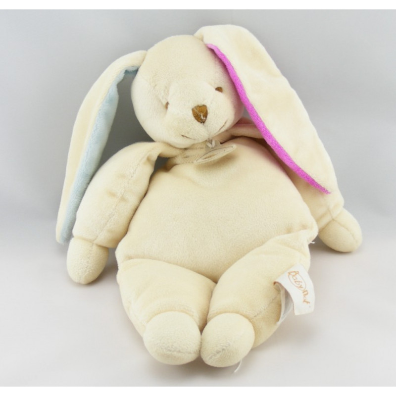 Doudou lapin blanc salopette jaune orange BABY NAT NEUF