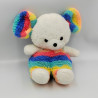 Ancienne peluche souris blanc bleu rose jaune vert Arc en ciel
