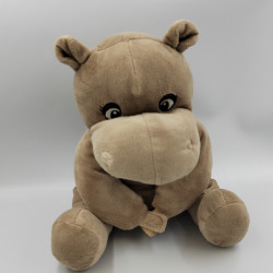 Grande peluche doudou hippopotame marron beige