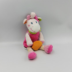 Doudou musical vache rose vert orange pois foulard oiseau NICOTOY