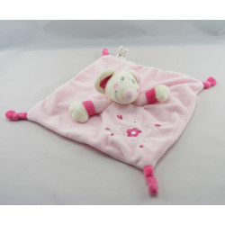 Doudou plat souris rose fleurs brodées VETIR