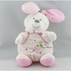 Doudou semi plat lapin rose oiseau vert NICOTOY KIABI