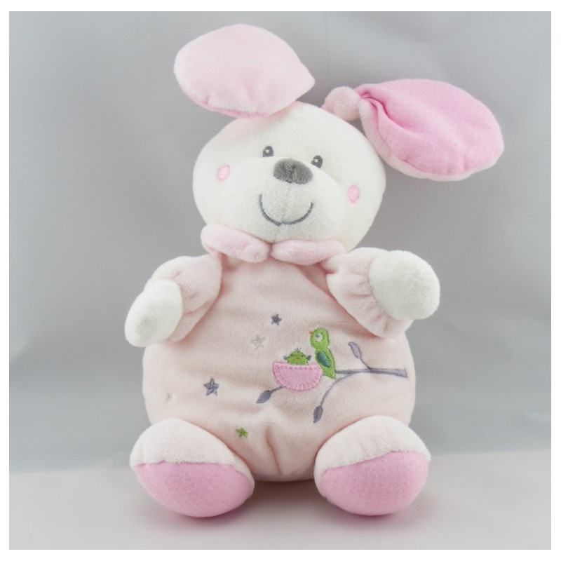 Doudou semi plat lapin rose oiseau vert NICOTOY KIABI