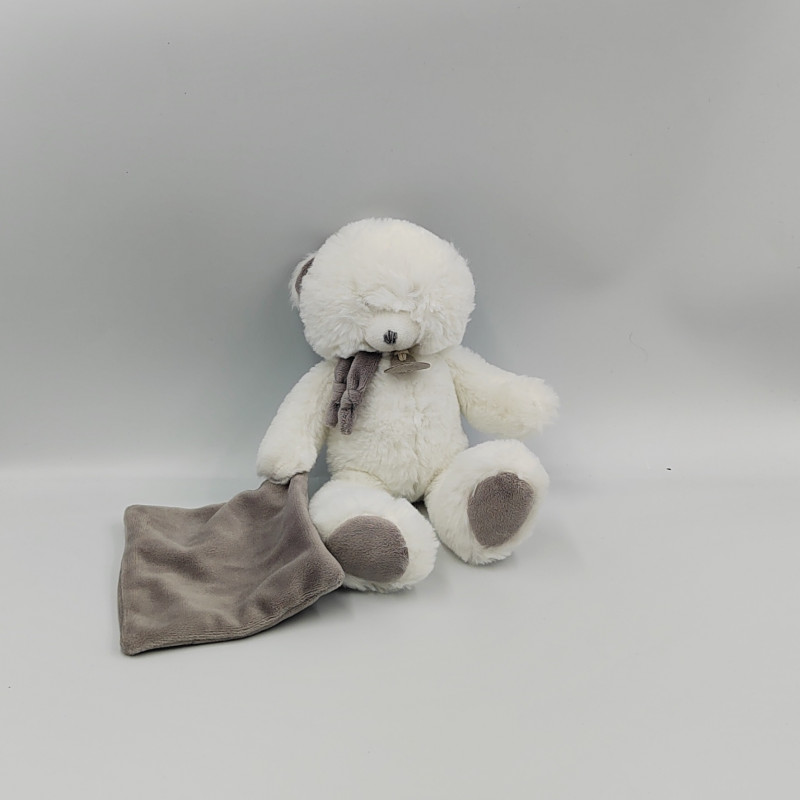 Doudou ours blanc gris mouchoir Pap ours BABY NAT