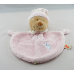 Doudou plat ours rose coccinelle brodée NICOTOY