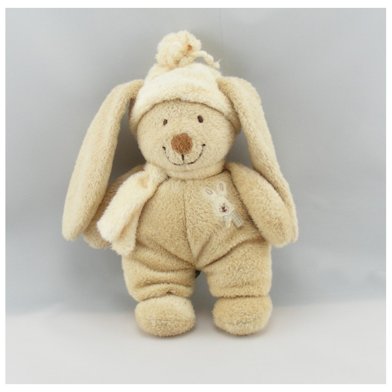 Doudou Lapin Beige foulard écru NICOTOY
