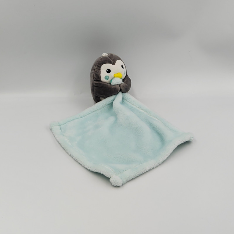 Doudou pingouin gris blanc mouchoir bleu NICOTOY