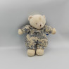 Doudou ours blanc écru motifs bleu Trousselier