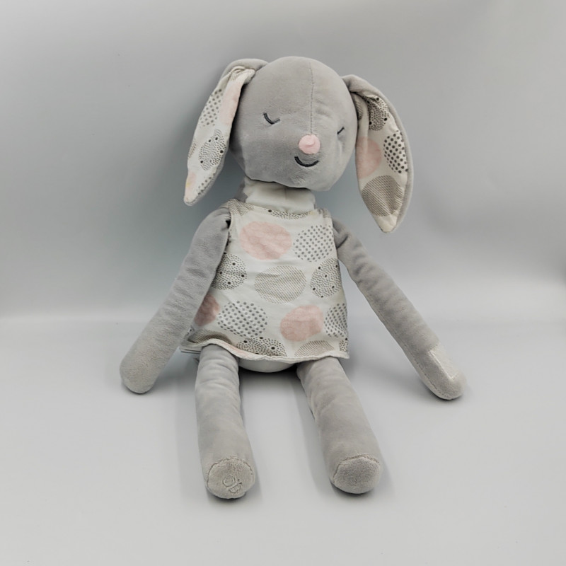 DOUDOU LAPIN GRIS BLANC ROSE OBAIBI