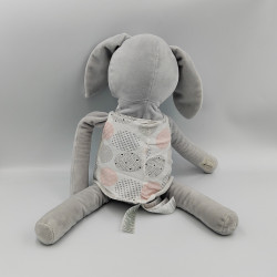 DOUDOU LAPIN GRIS BLANC ROSE OBAIBI