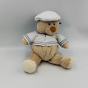 Doudou peluche ours beige blanc bleu marin ZEEMAN