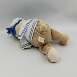 Doudou peluche ours beige blanc bleu marin ZEEMAN