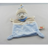 Doudou ours blanc bleu beige bonnet beige empreintes NICOTOY