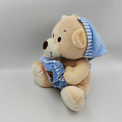 Doudou ours beige bleu coussin bonnet B&G INTERNATIONAL