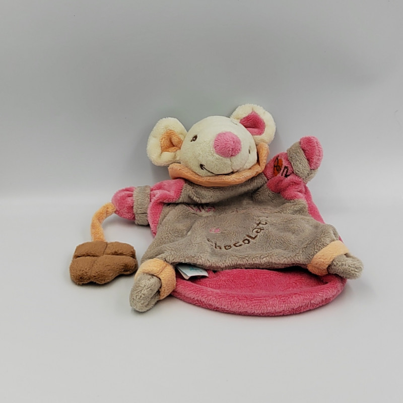 Doudou plat marionnette souris Nala adore le chocolat BABY NAT