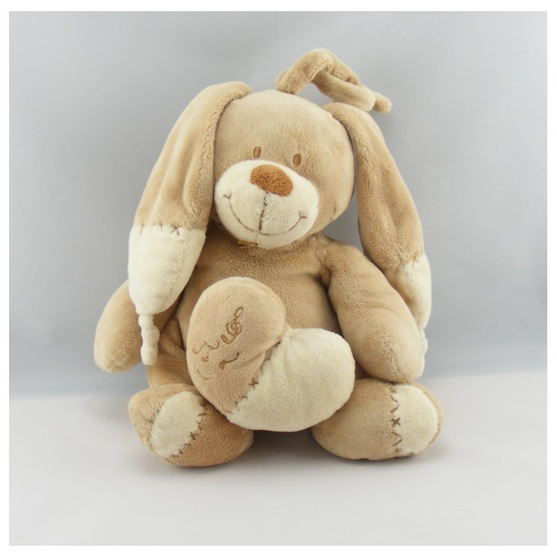 Doudou plat ours beige écru hochet coeur NICOTOY