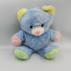 Ancienne peluche ours bleu rose vert jaune NOUNOURS