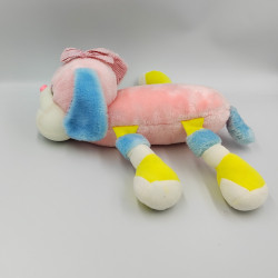 Ancienne peluche chien rose bleu jaune