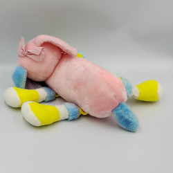 Ancienne peluche chien rose bleu jaune