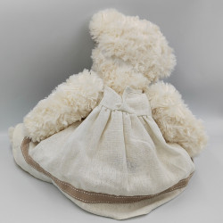 Peluche ours blanc robe blanche marron BUKOWSKI