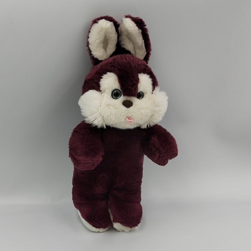 Ancien Doudou lapin marron prune bordeaux NOUNOURS