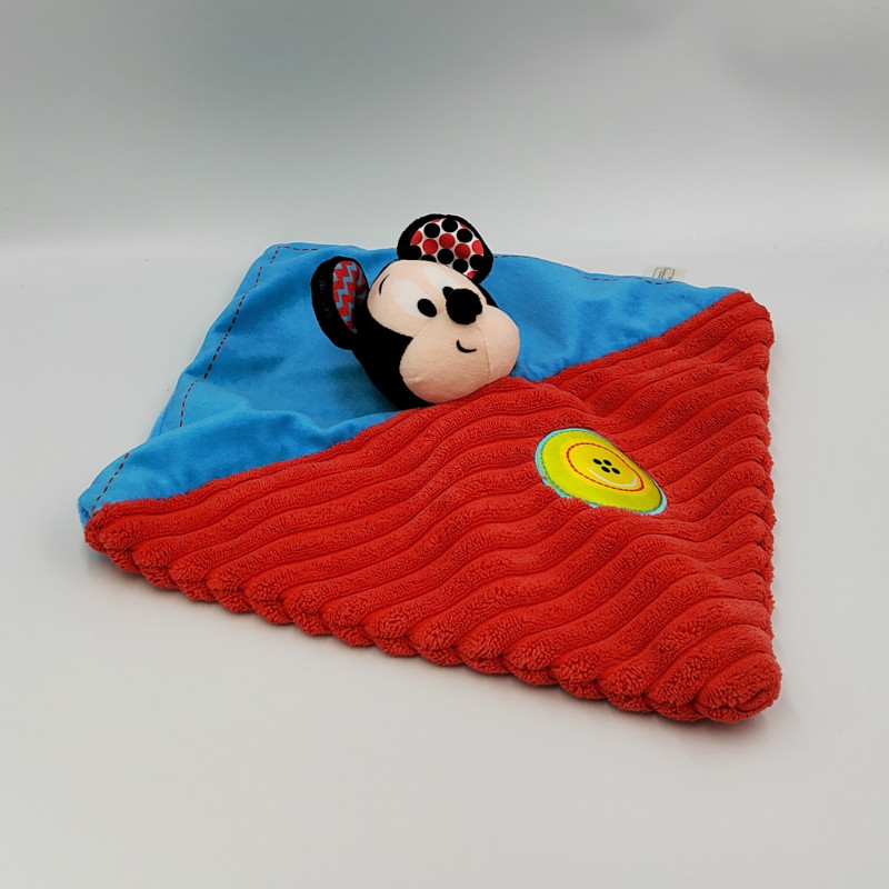 Doudou plat Mickey bleu rouge velours DISNEY