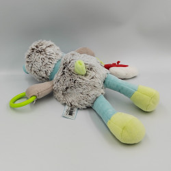 Doudou hérisson Gaston blanc beige bleu vert hochet BABY NAT