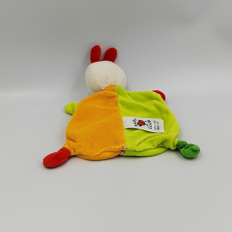 Doudou plat lapin vert orange rouge BABY CLUB