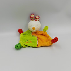 Doudou plat lapin vert orange rouge BABY CLUB