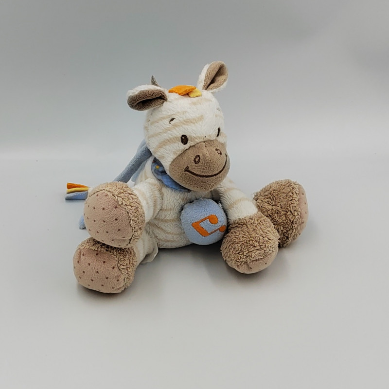 Doudou musical zébre blanc bleu rayé beige Arthur et Louis NATTOU