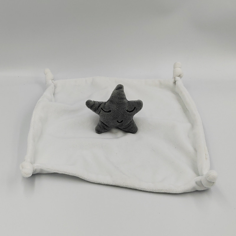 DOUDOU PLAT BLANC ÉTOILE GRISE PREMAMAN