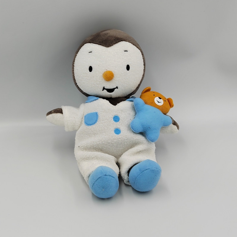 Doudou Tchoupi en pyjama blanc bleu avec doudou JEMINI