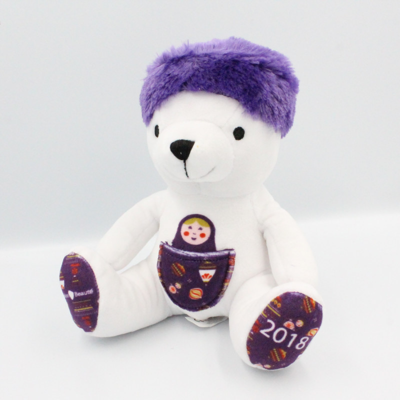 Doudou ours blanc violet poupée russe PASSION BEAUTE 2018