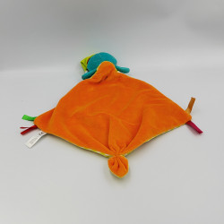 DOUDOU PLAT CHAT BLEU ORANGE JAUNE CARREAUX ZEEMAN FUN HORIZON