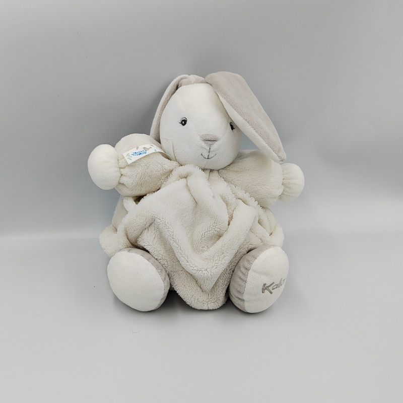 Doudou lapin plume blanc gris KALOO