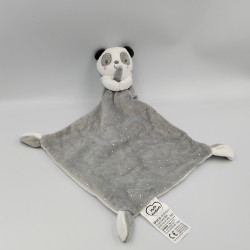 Doudou panda gris blanc pois gris argent mouchoir MOTS D'ENFANTS