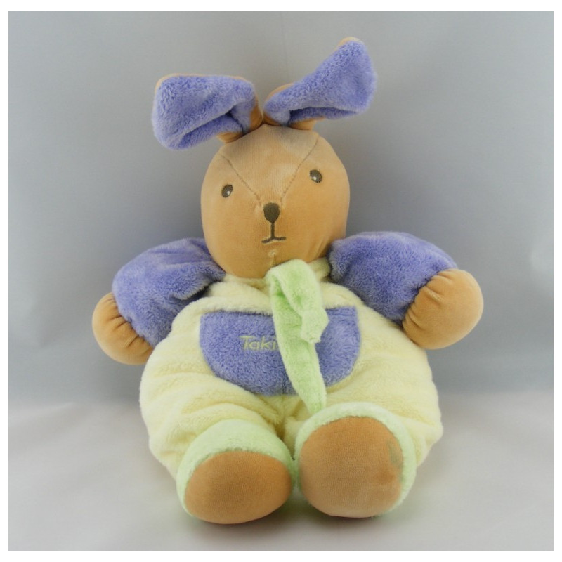 Doudou lapin boule ecru mauve vert TAKINOU