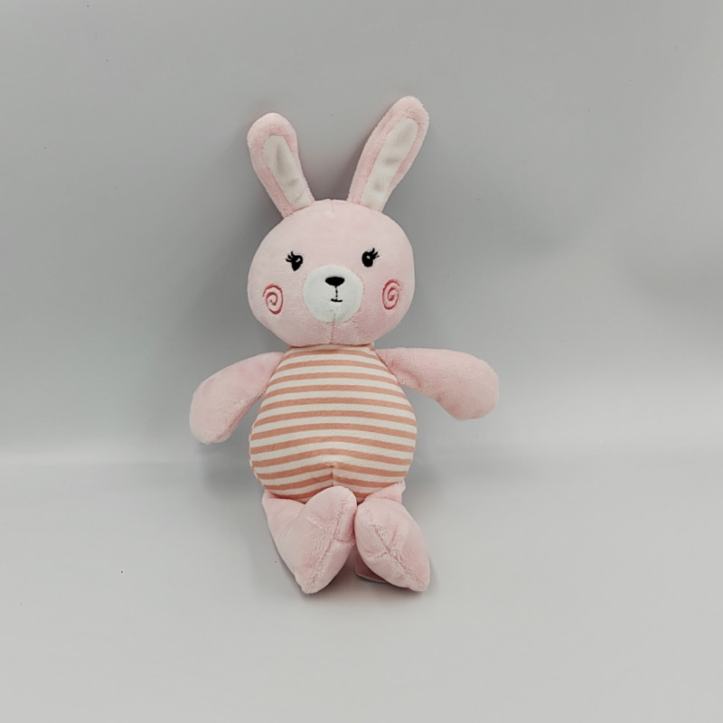 Doudou lapin rose blanc rayé TOM & KIDDY