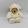 Doudou peluche ours déguisé en lapin beige blanc RICH