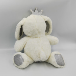 Peluche lapin blanc gris couronne TOM & ZOE