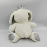 Peluche lapin blanc gris couronne TOM & ZOE
