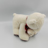 Doudou peluche ours blanc rouge gris carreaux JACADI