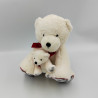 Doudou peluche ours blanc rouge gris carreaux JACADI