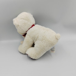 Doudou peluche ours blanc rouge gris carreaux JACADI 