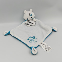 Doudou plat ours blanc bleu gris rayé cape MOTS D'ENFANTS