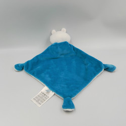 Doudou plat ours blanc bleu gris rayé cape MOTS D'ENFANTS