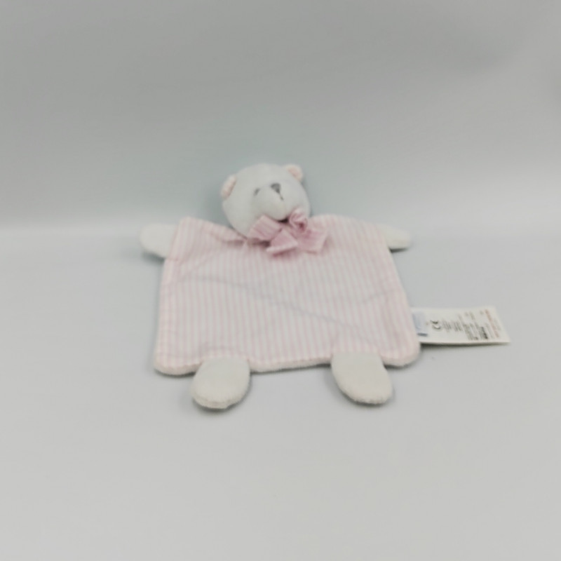 Doudou plat ours blanc rayé rose JACADI