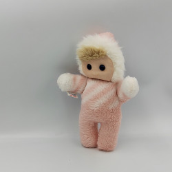 Doudou peluche poupée rose blanc capuche BOULGOM